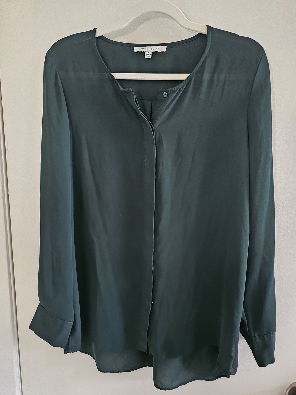 Rose & Olive Long-Sleeve Satin Blouse - Picture 2 of 5
